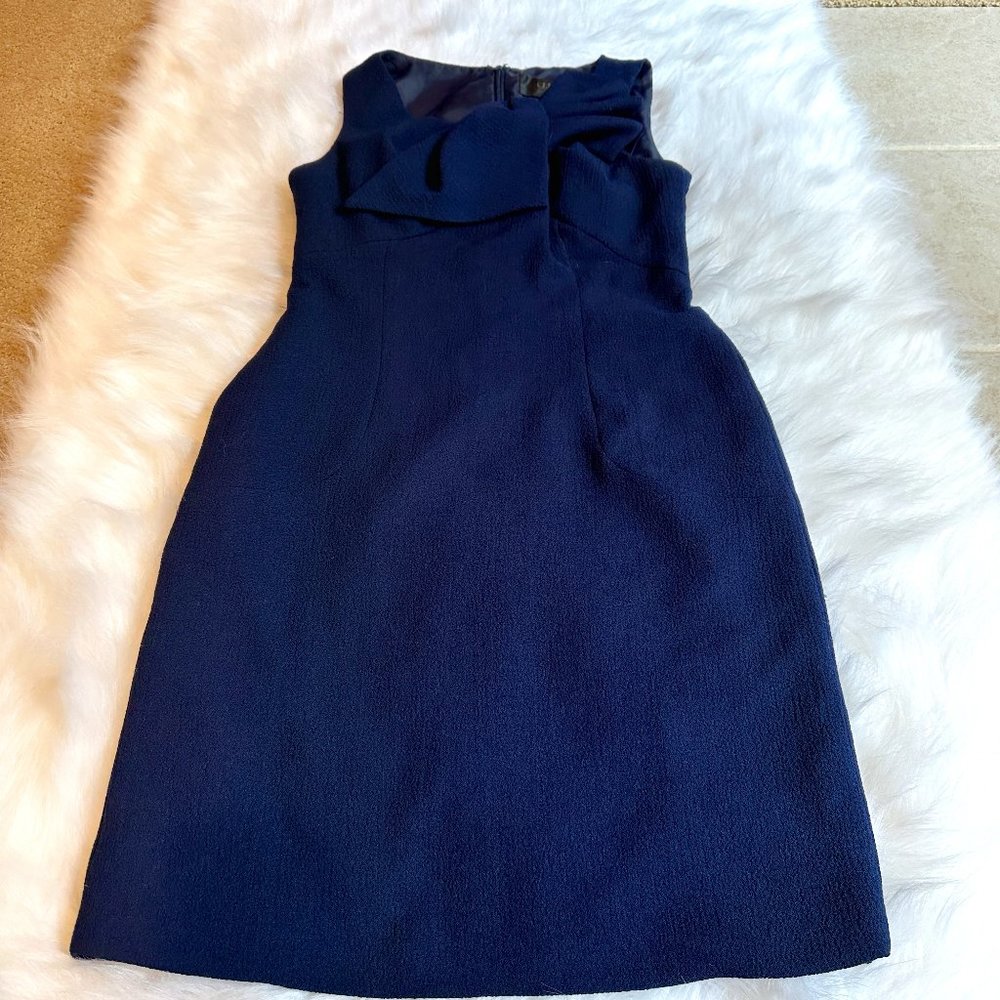 Cenia New York Dress Bow Sleeveless Sheath Crepe Navy Marilyn Date Career Size 6